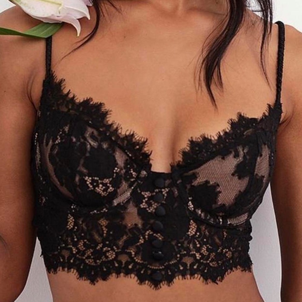 FOR LOVE & LEMONS FAYE LACE Underwire Bra Black Sz S